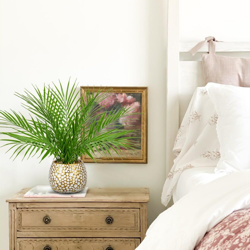 Realistic Tropical Artificial Plants Indoor / 15'' Tall White and Gold