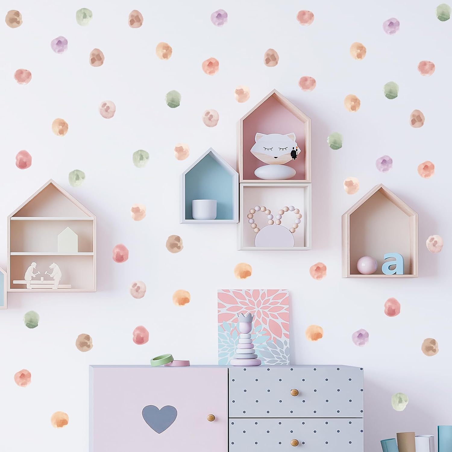 2.2'' Boho Polka Dots Wall Decal Watercolor Wall Sticker / Set of 120