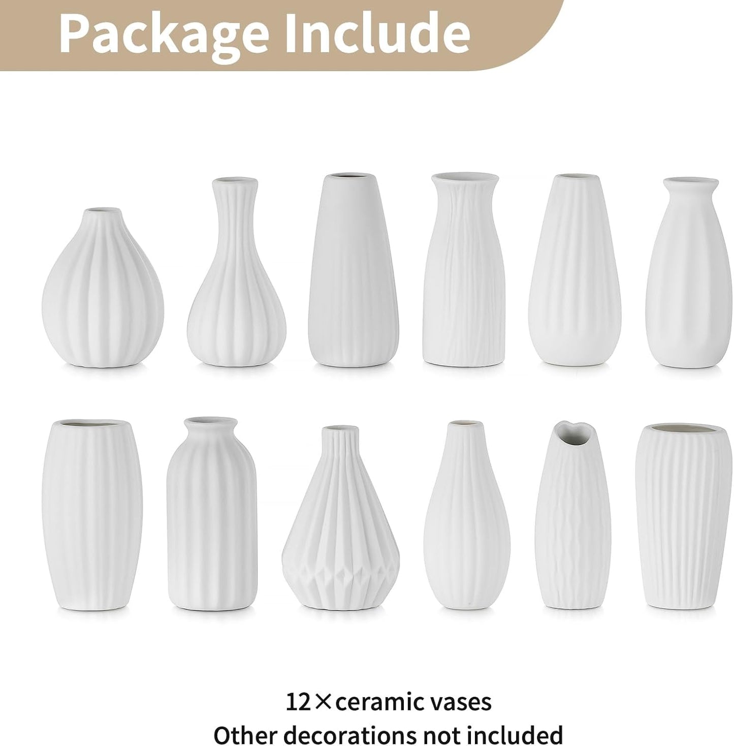 Ceramic Vase / Small Bud Vases for Flowers / White / Set of 12