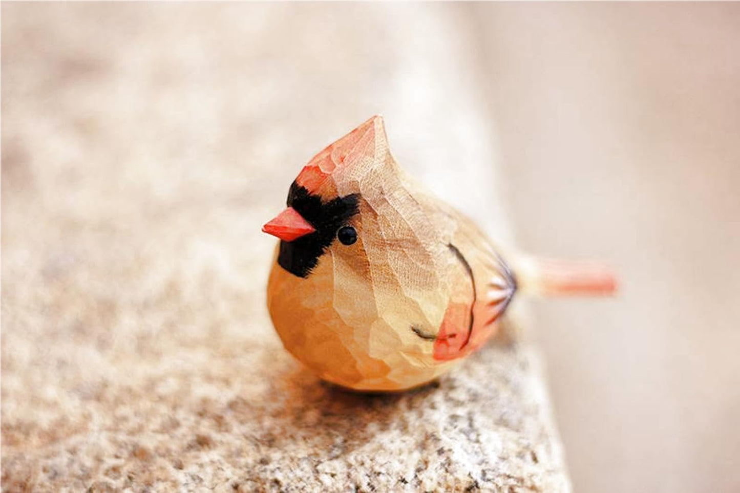 Small Wooden Christmas Female Bird Statue Decor / Female Cardinal / Red