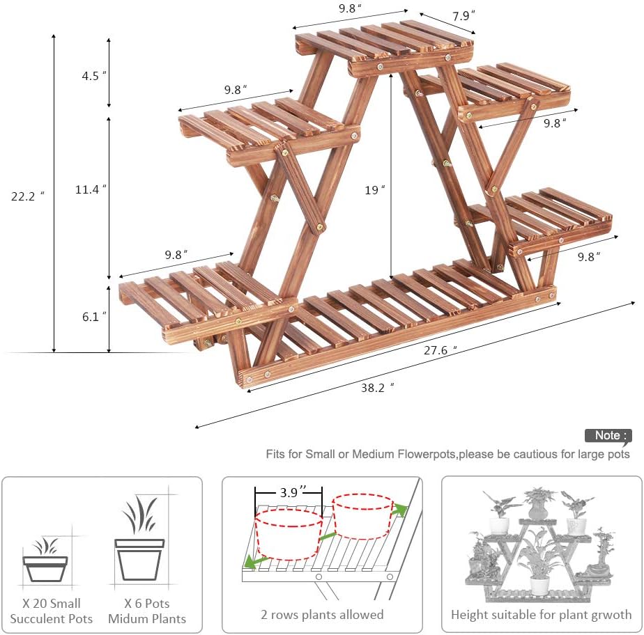 Wood Plant Stand for Multiple Plants Shelf Indoor 6 Tiered Triangle | A Shape Corner Flower Pot Holder Rack for