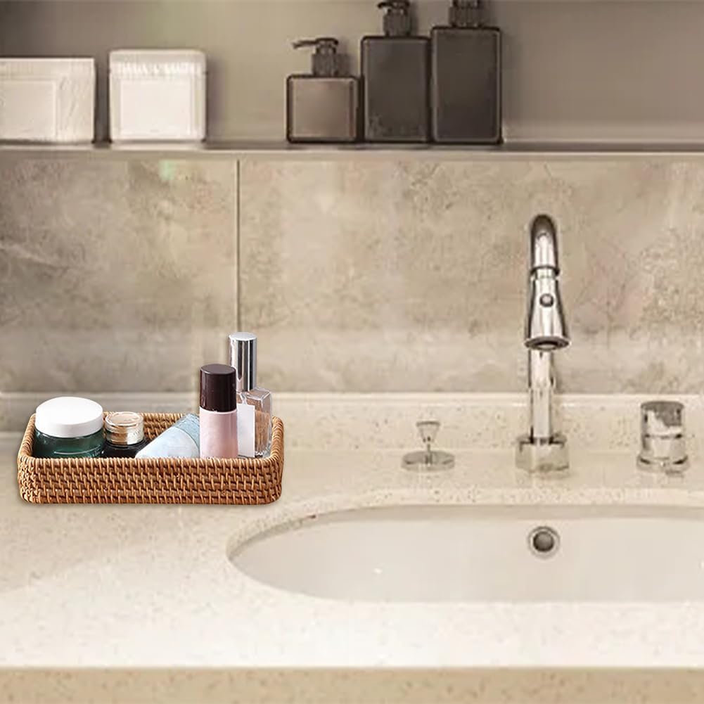 Rattan Bathroom Vanity Tray / Brown