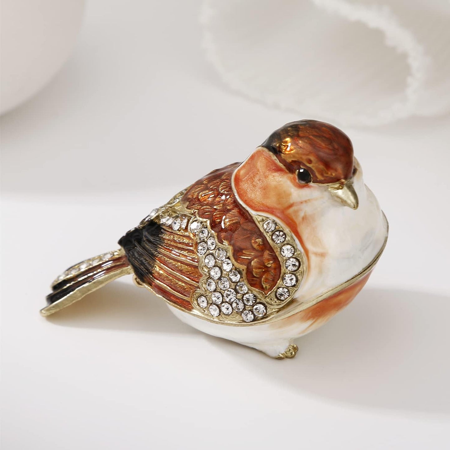 Unique Figurine / Hinged Jewelry Organizer for Ring Earrings / Gold Finch