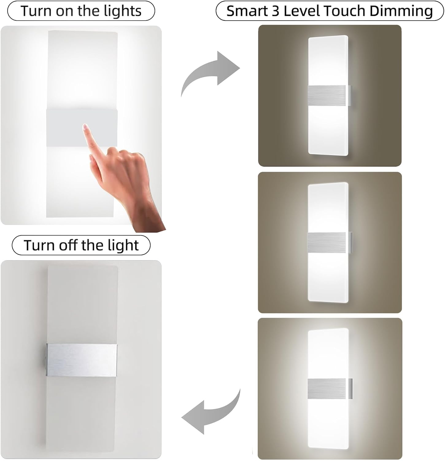MEHIDFY Wall Sconces Sets of 2, Dimmable Touch Control Wall Lamp, Rechargeable LED Wall Sconces, Battery Operated Wall