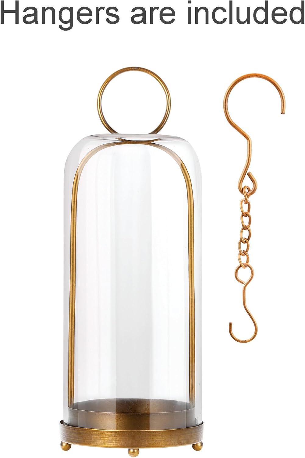 20" High Versatile Modern Metal Hurricane Lantern with Handmade Sturdy Glass Dome in Antique Brass for Pillar Candle &