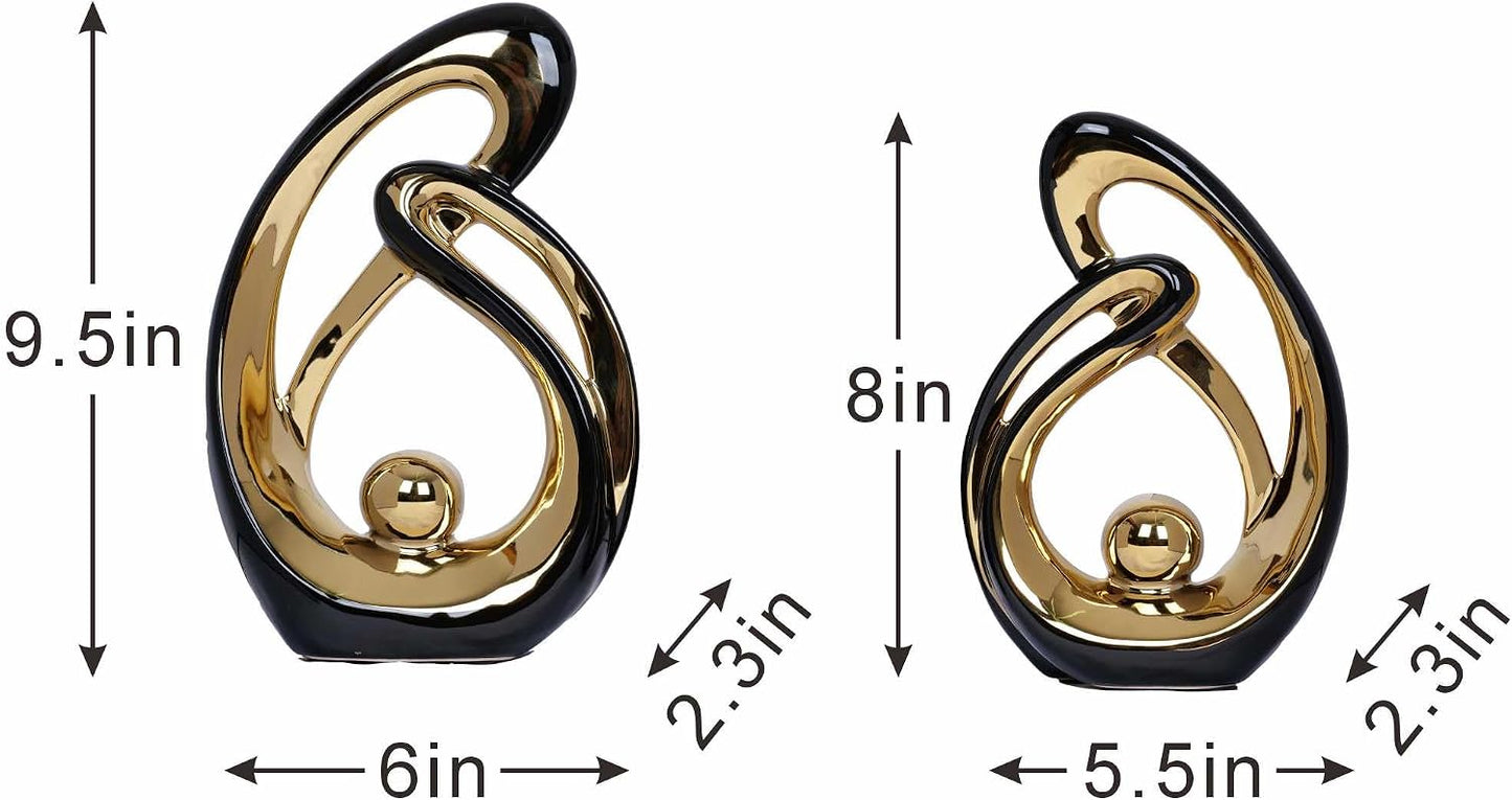 Decor Accent Ceramic Statue and Gold Mid Century Modern Home Decor Accents / Black / Set of 2