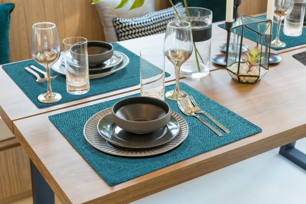 Faux Cotton Linen Placemats Set of 8, Cloth Washable Farmhouse Dining Table Mats for Indoors & Outdoors, Easy to Clean
