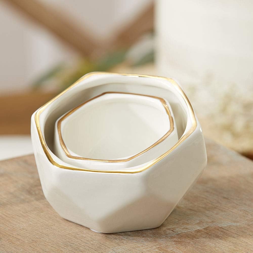 Geometric Ceramic Planters Decorative Bowls / Small & Medium / White / Set of 2