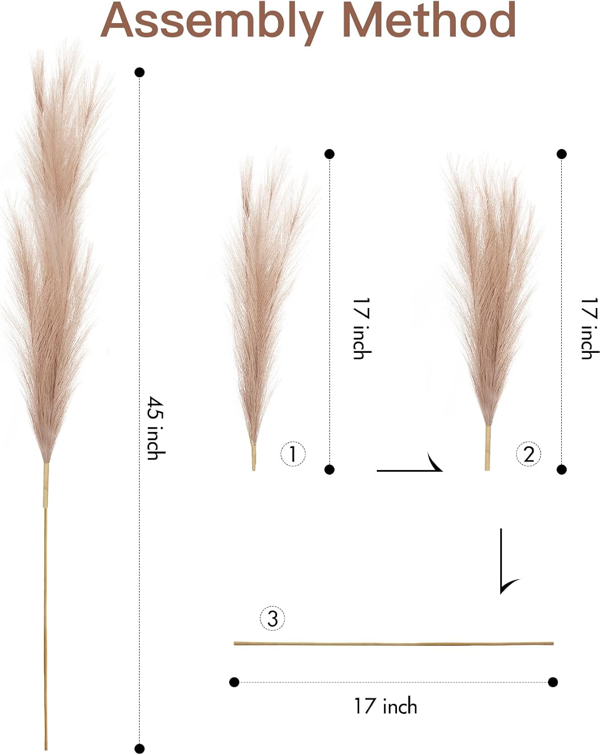 45" Pampas Grass Decor Long Stem Artificial Flower Floor Vase Tall Faux / 45" Brown Style / Set of 9