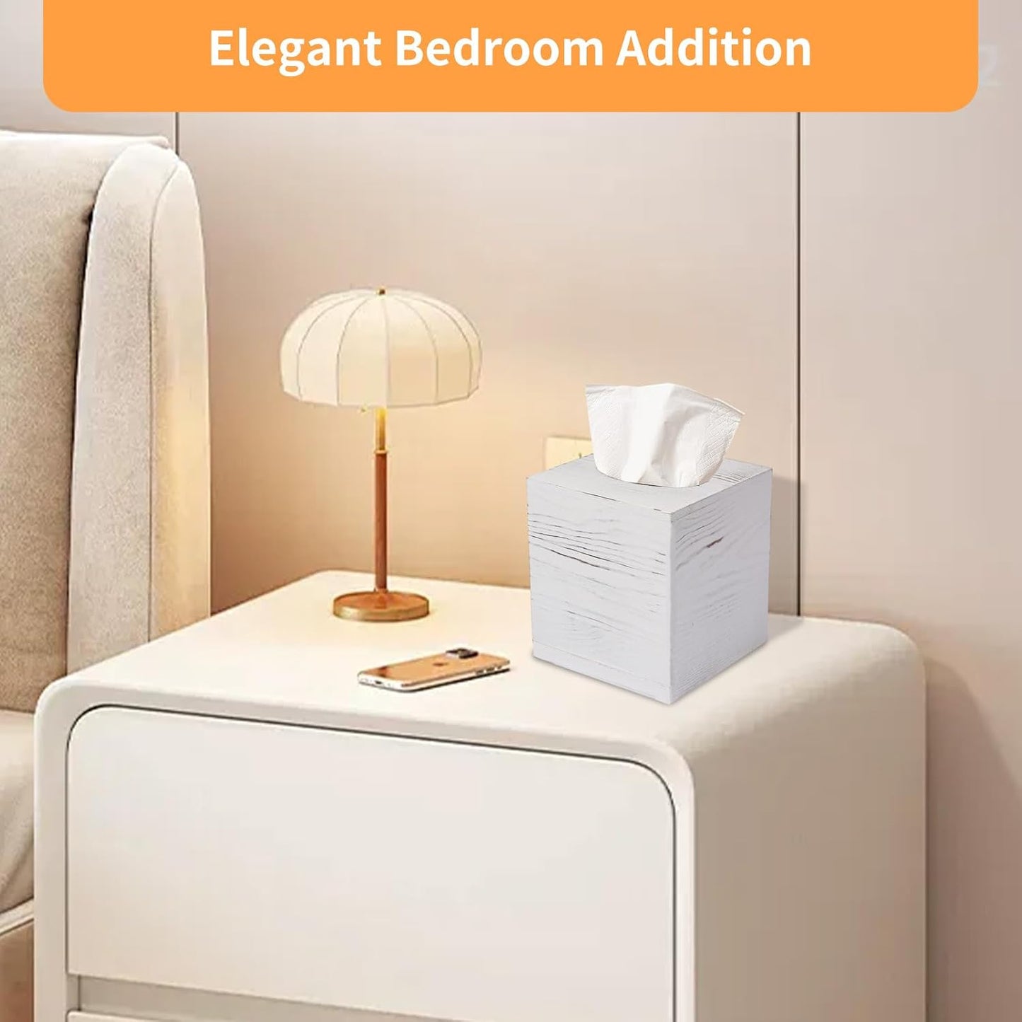 Rustic Wooden Tissue Box Holder for Kleenex / 5.5*5.5*6.0 Inch / White