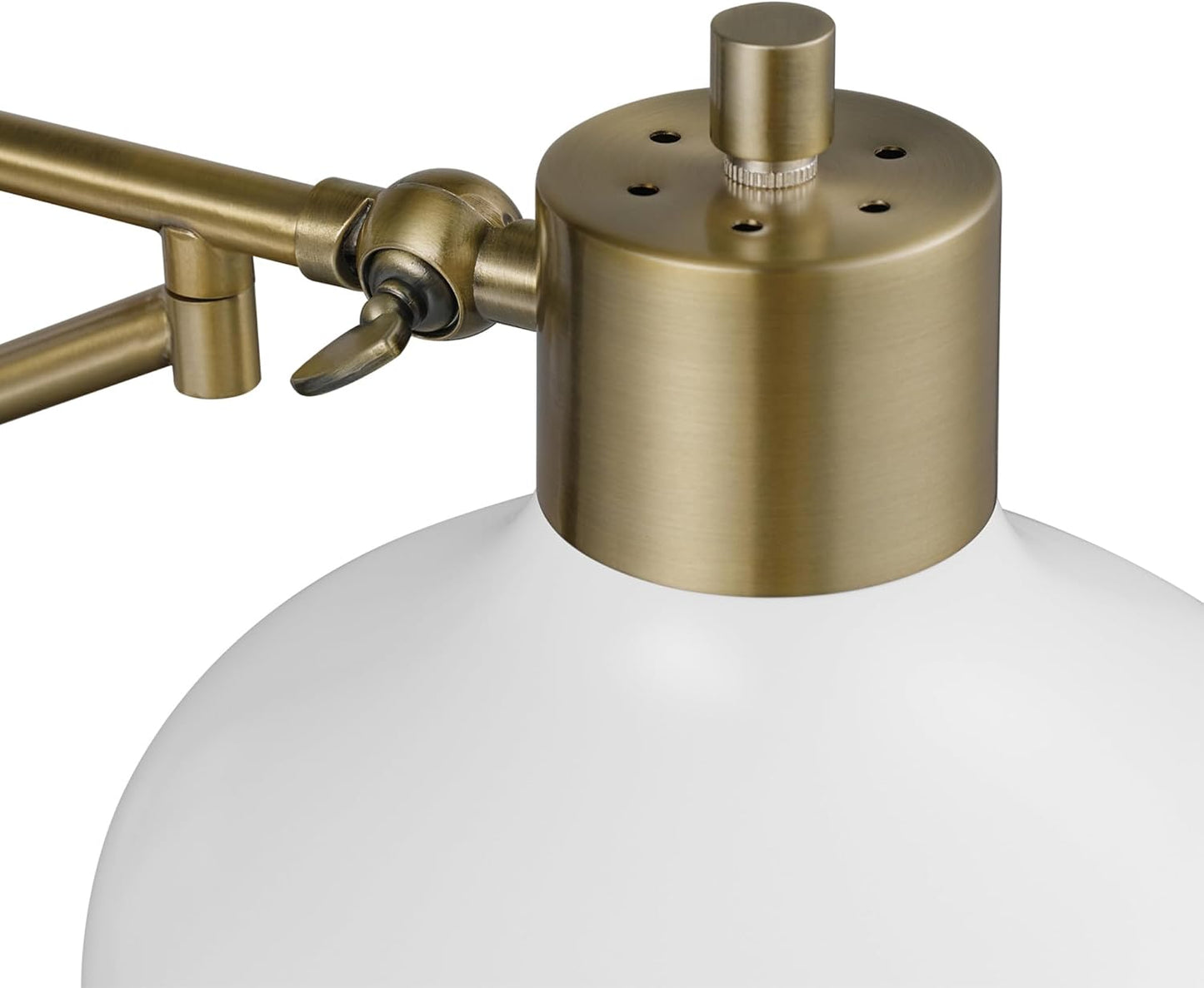 Globe Electric 51344 1-Light Plug-in or Hardwire Swing Arm Wall Sconce, White, Brass Accents, White-Cloth Cord, Mounted