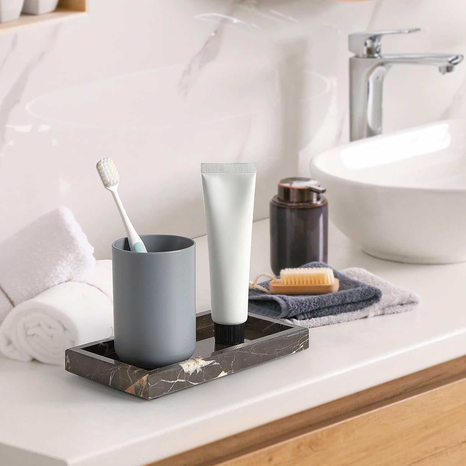 Stone Organizer / Natural Small Marble Vanity Tray / Brown / 7.9 x 4.3 x 0.8