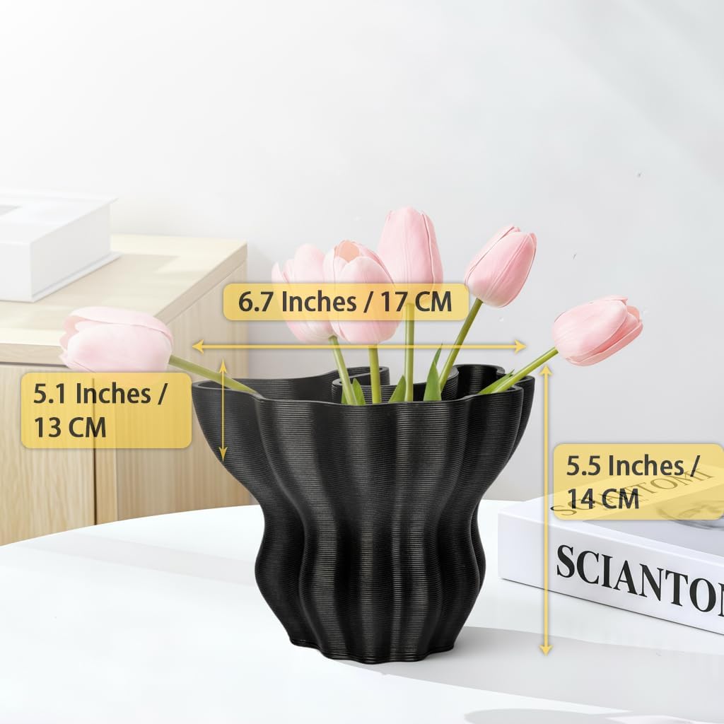 Contemporary Black Ceramic Vase / Black-c, 5.5 Inch
