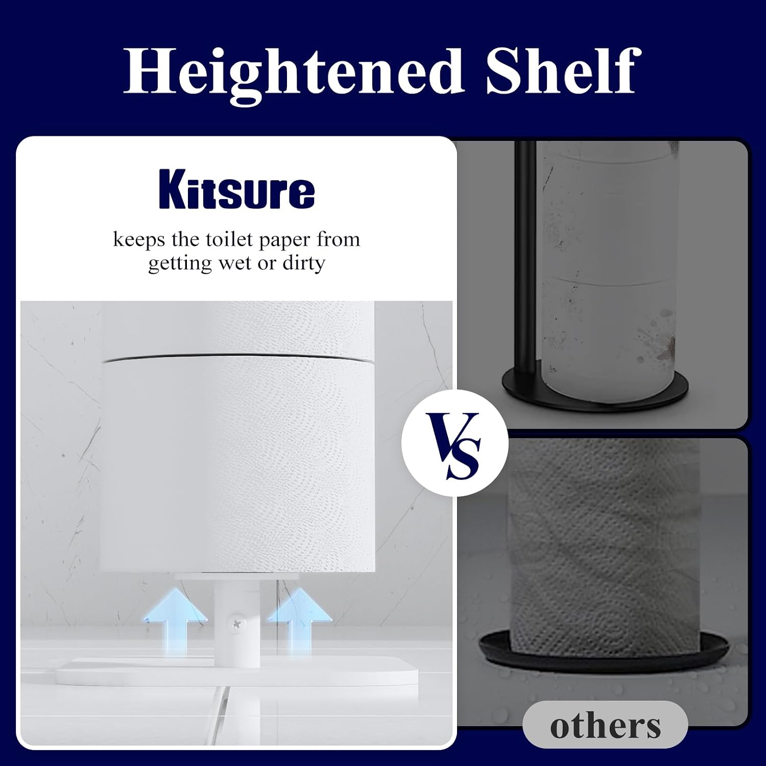 Kitsure Metal Toilet Paper Holder Free Standing, Medium, White | Rustproof Toilet Paper Stand for 4 Rolls, Bathroom