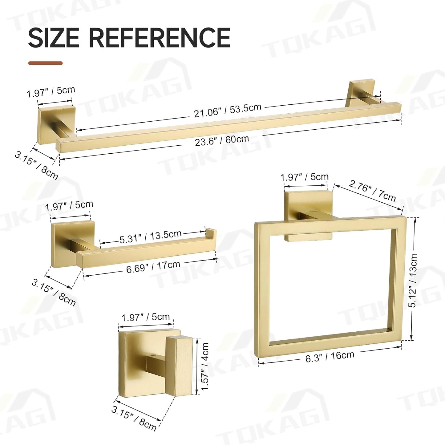 TQKAG Brushed Gold Bathroom Hardware Accessories Set 10 Pieces, 23.6" SUS304 Stainless Steel Towel Bar Set Wall Mounted