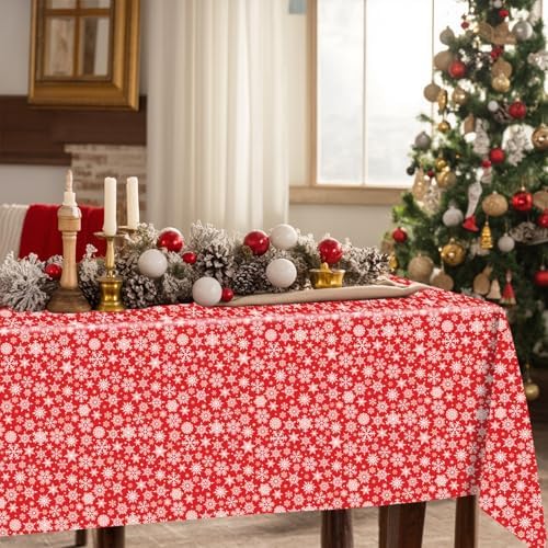 6 Pack Christmas Snowflake Tablecloth Disposable Plastic Tablecloth Table Cover for Christmas Party Decoration Supplies 54 x 108 Inches (Snowflake)