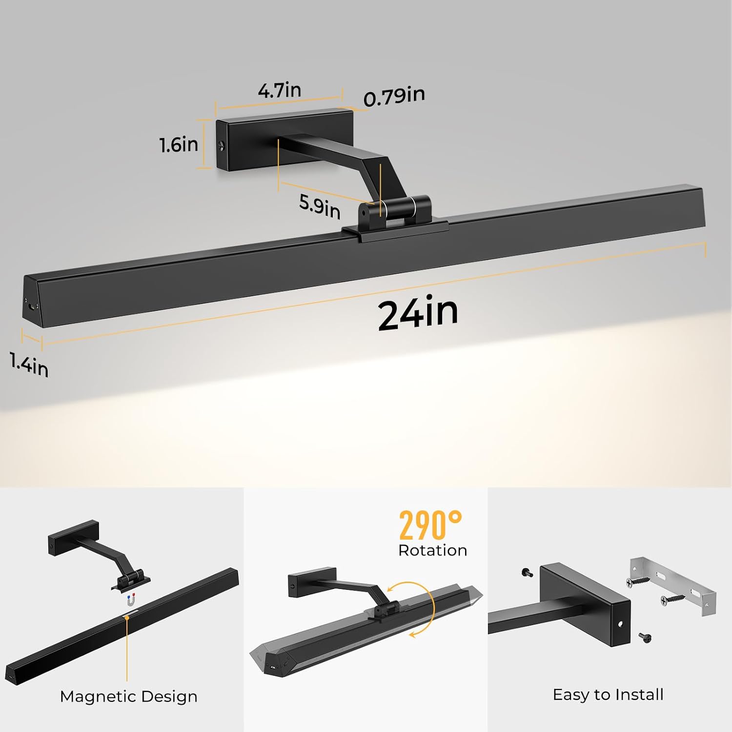 Picture Lights for Wall, Battery Operated Picture Light 24in Gallery Light for Paintings CCT Dimmable Recharging