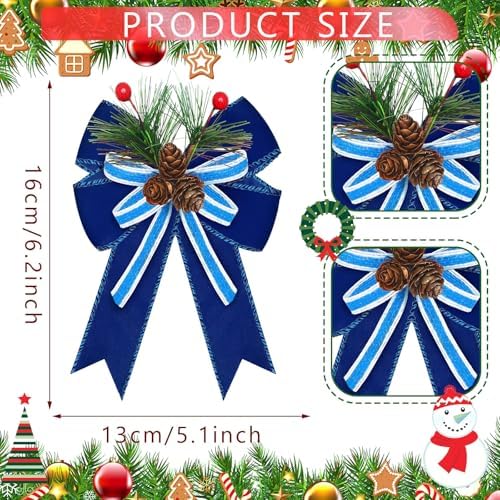 Moucuny 6 Pcs Christmas Velvet Bows Blue Plaid