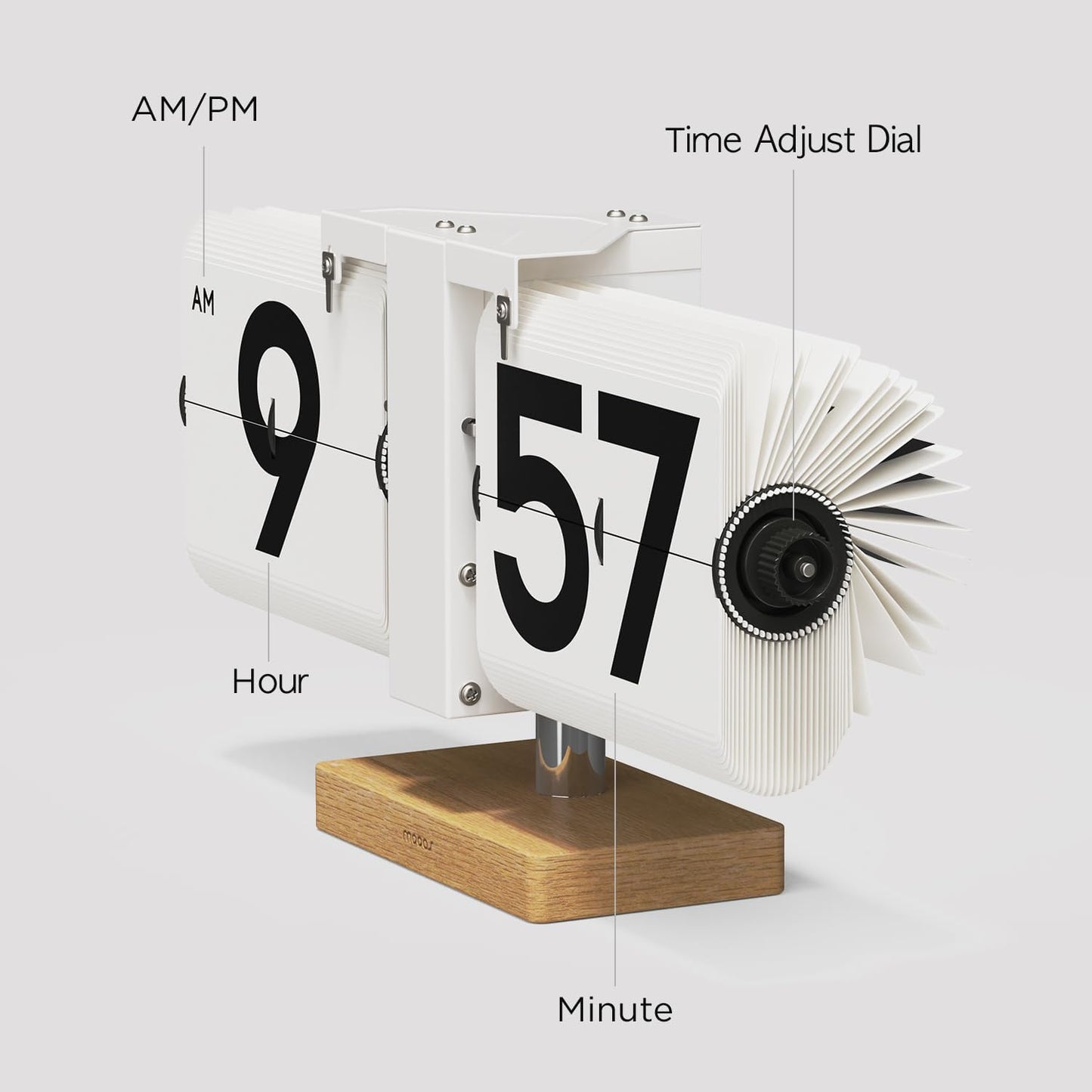 mooas Classic Modern Wood Big Flip Desk Clock (Black) | Retro Vintage Analog Design Auto Flip Clock Table Clock Large