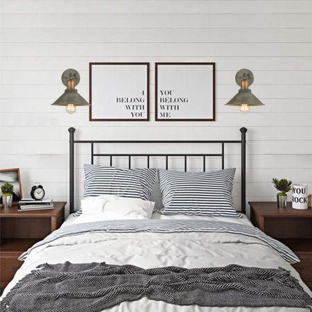 Vintage Industrial Swing Arm Plug-in Wall Sconces Set of 2 | Plug-in or Hardwired, 240° Adjustable Arm, E26 Dimmable
