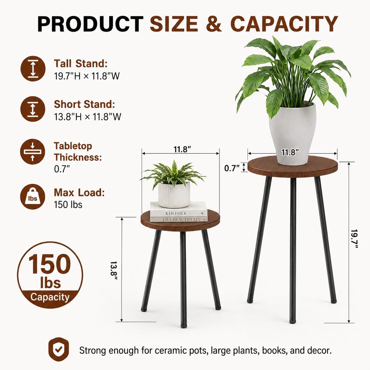 2 Pack Indoor Plant Stand: Round Plant Stand Indoor Small Plant Table | with Metal Legs - Indoor Plant Stands for