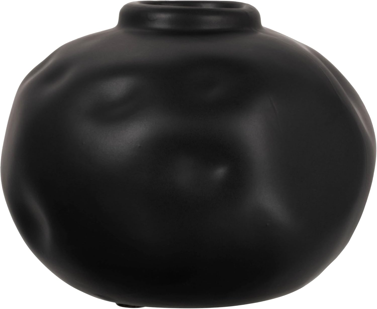 Pinched Organic Shape Terracotta Vase / Black / 6.75 Inches L x 6.25 Inches W x 5.5 Inches H
