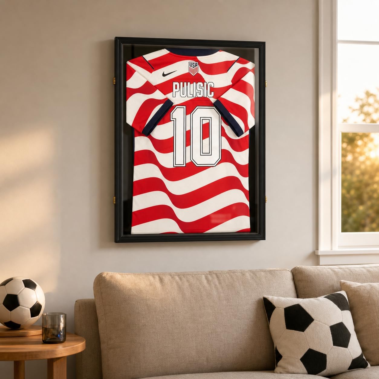 Large Jersey Frame Display Case Jersey Shadow Box Black 1PC | Wall Mounted, UV Protection Acrylic,Wood, Fits Football