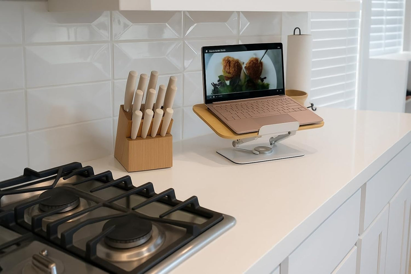 Cook Book Stand Adjustable Book Holder Tray and Page Paper Clips-Cookbook Reading Desk Portable Stable Hard-Wearing