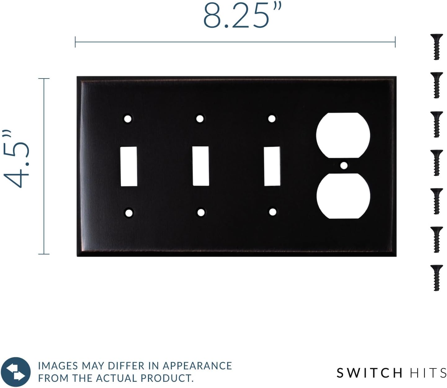 Triple Light Switch Plate Outlet Cover GFCI Decorative Wall Plate | 3 Toggle - 1 Duplex Oil Rubbed Bronze Electrical