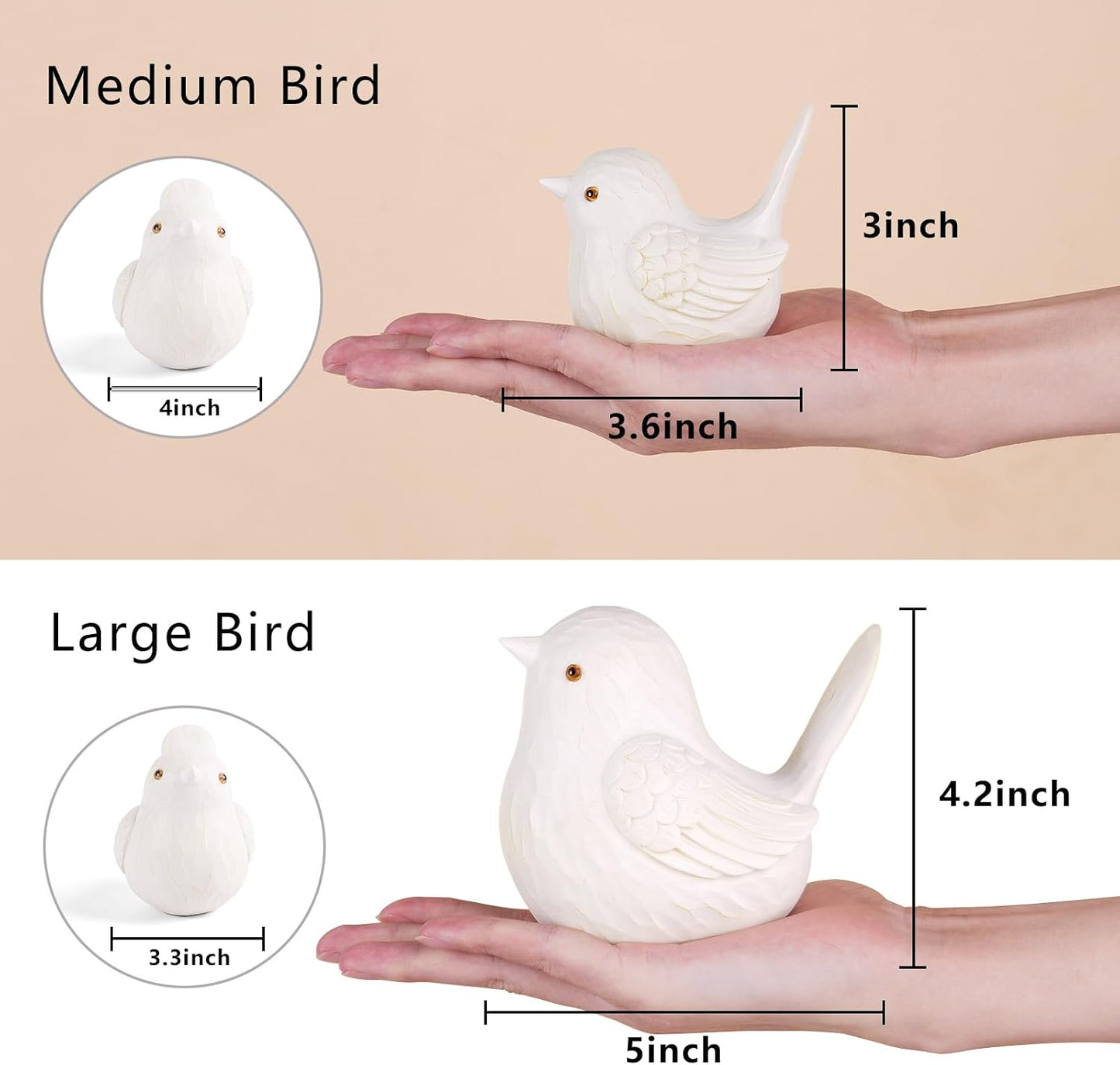 Birds Figurines / Resin Bird Statues Home Decor / 1B & 1S / White