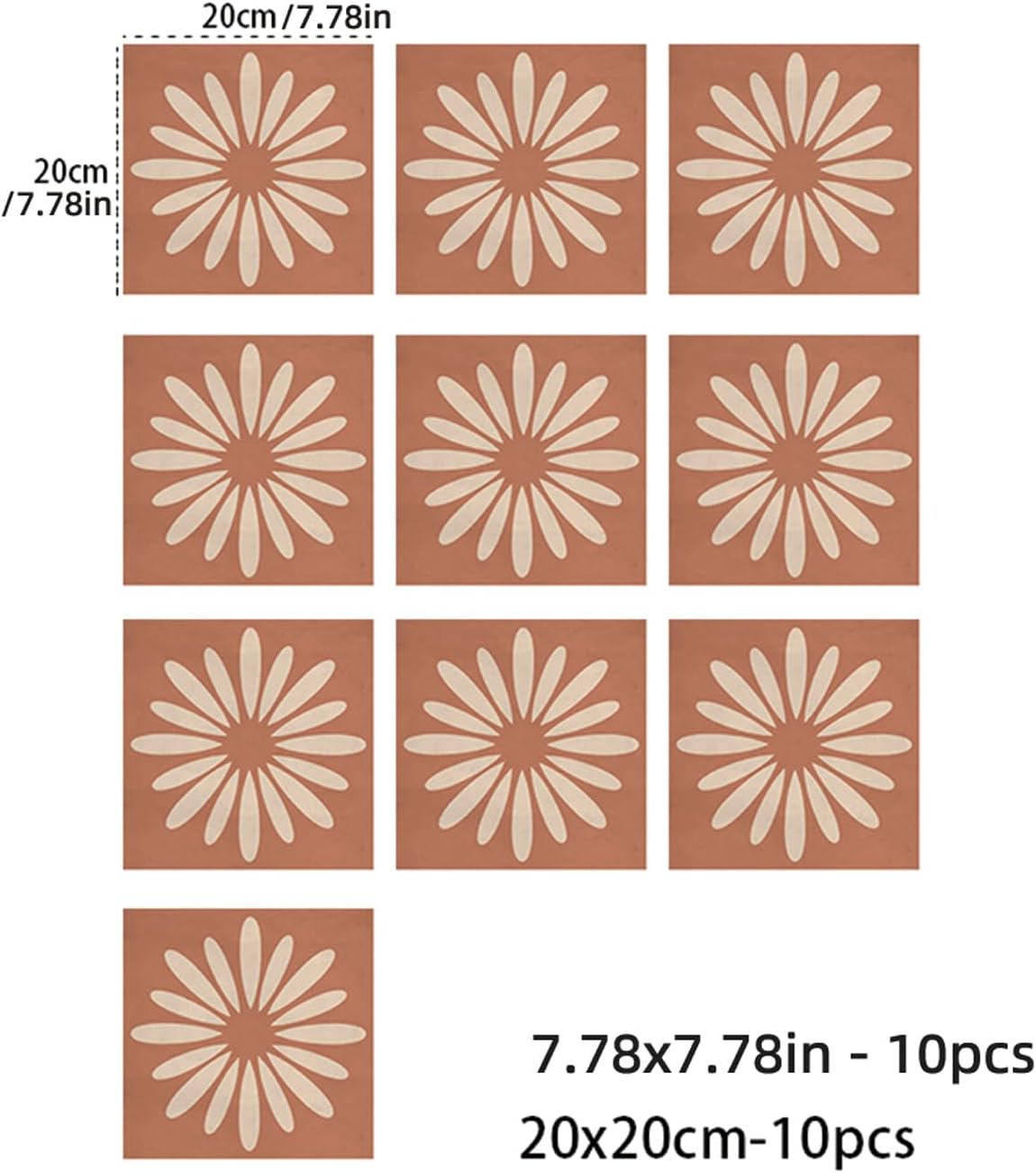 in- Bohemian Peel and Stick Tiles Floor Wall Sticker Self-Adhesive Tile / 7.87 x 7.87 / Set of 10