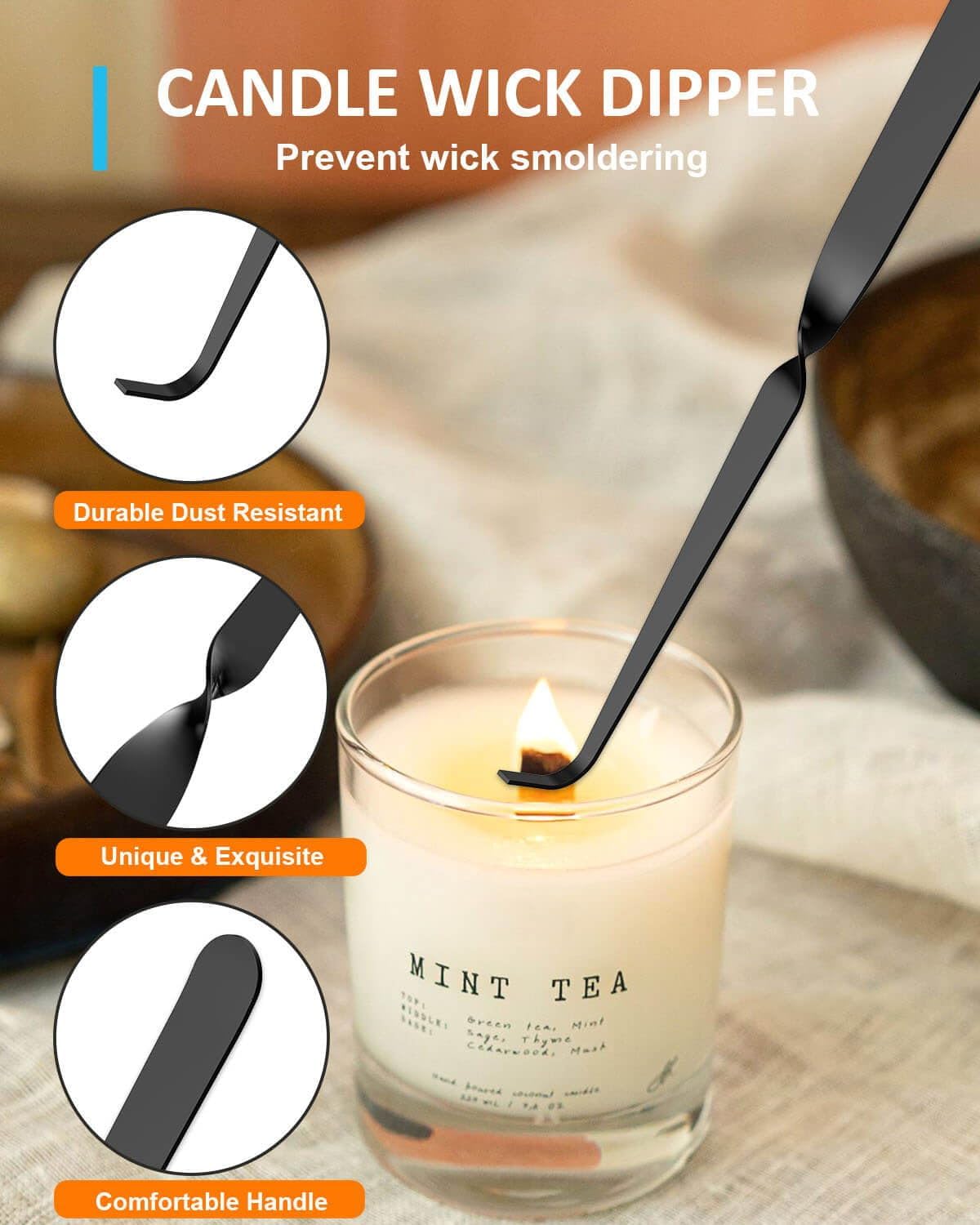 Black 5 in 1 Candle Care Kit, Elegant Candle Wick Trimmer Set, Candle Lighter Set, Candle Snuffer, Candle Tray, Candle