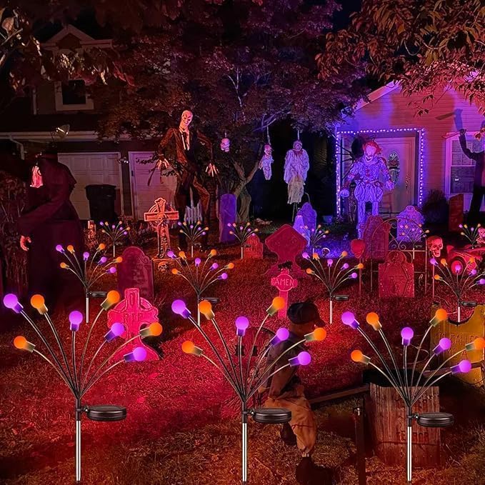 OZS 6Pack 48LED Solar Firefly Halloween Lights Outdoor for Party Decor