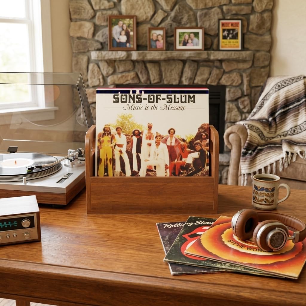 100% Solid Wood Vinyl Record Storage Retro & Sturdy Wooden Vinyl Crate | Vinly Record Holder for Albums Books Files