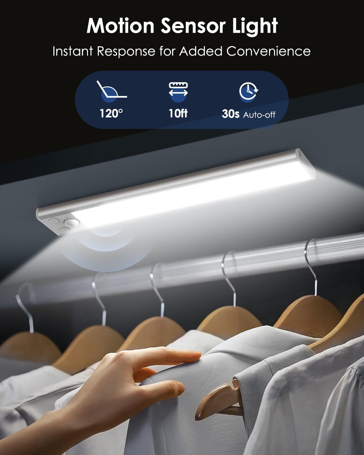 VerRon 10inch Under Cabinet Lighting, Motion Sensor Light Indoor, 5-Pack | Dimmable 68-LED Under-Counter Light Fixture