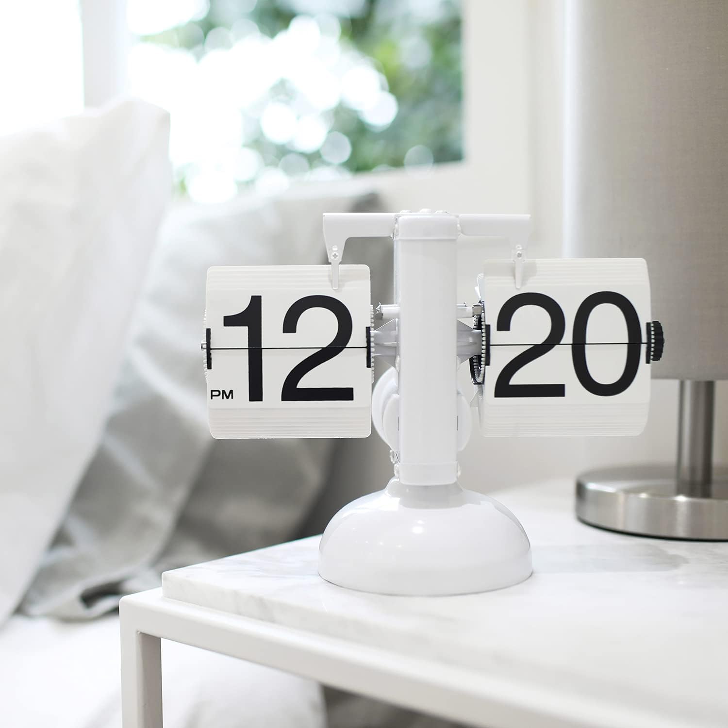 mooas Flip Desk Clock (White), Retro Vintage Design Auto Flip Table Clock | Large Number Battery Powered Internal Gear