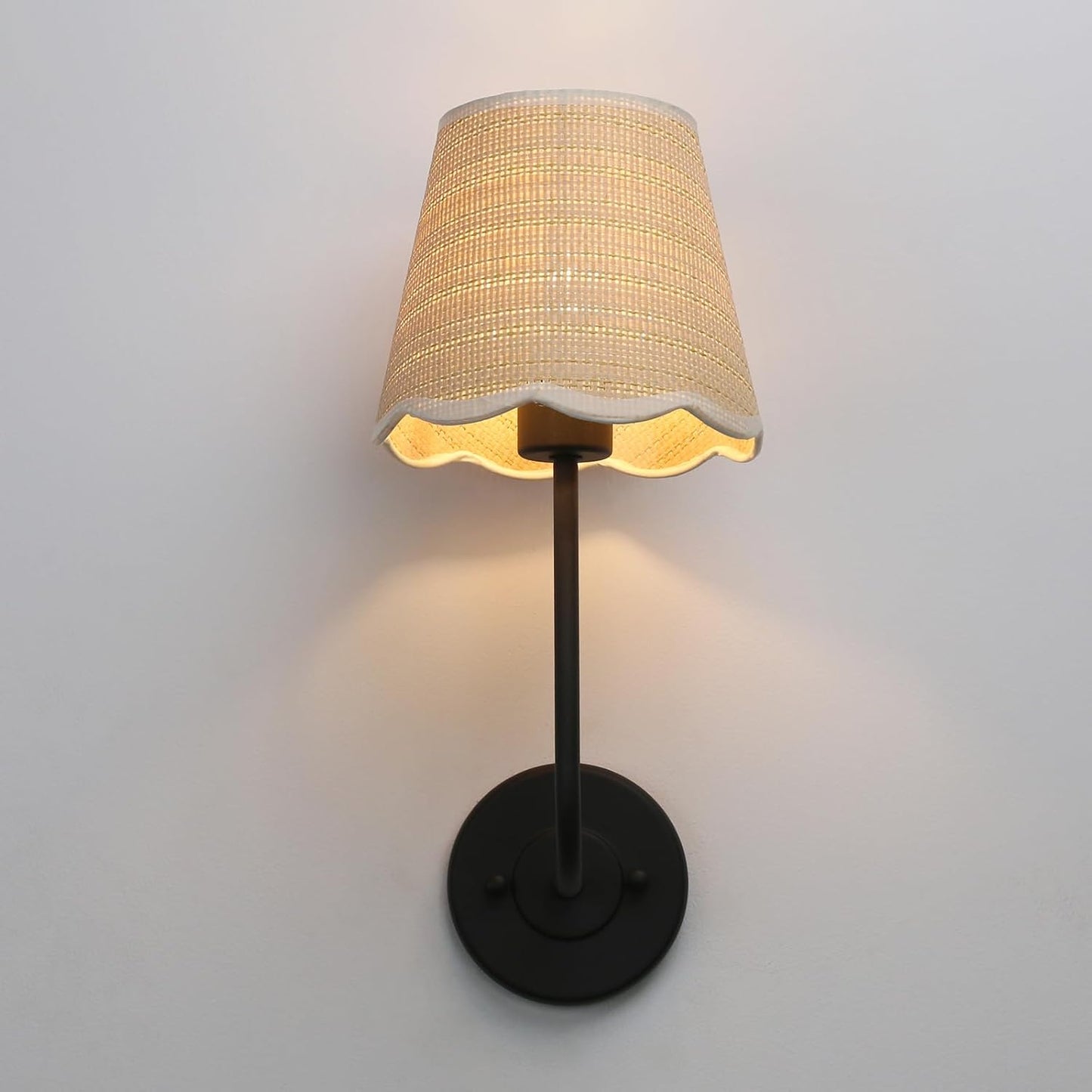 Hardwired Bathroom Vanity Lights Curved Arm / Black-rattan / Woven Rattan / Set of 2