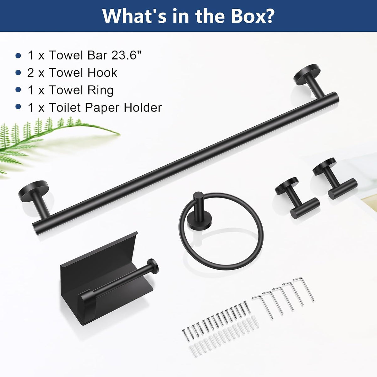 TQKAG Bathroom Hardware Set Black, 5 Piece Bathroom Towel Bar Holder Sets | SUS304 Stainless Steel, 23.6" Toilet Paper