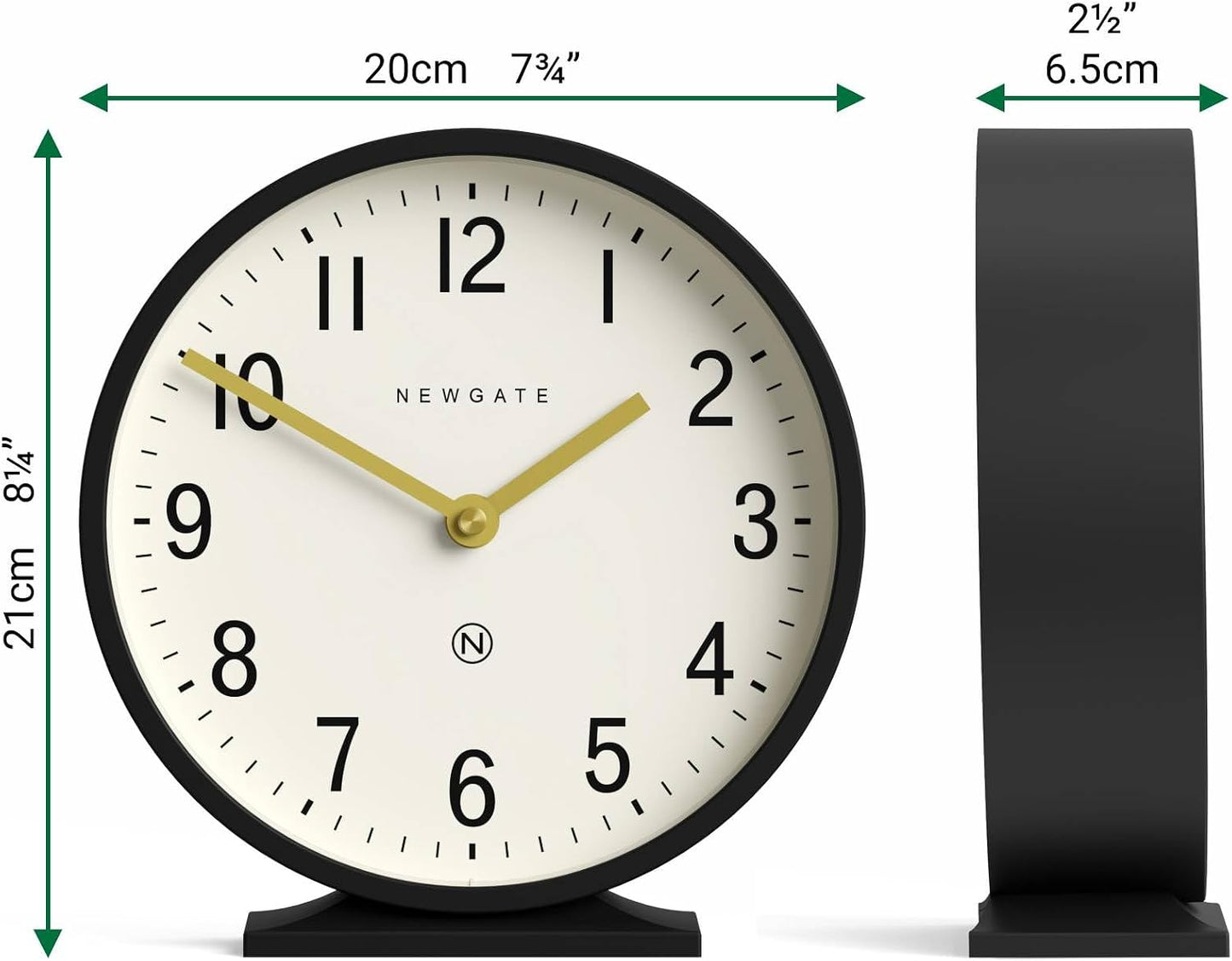 NEWGATE® Q Mantel Clock | Modern Classic Round Mantel Clock | Black | Contemporary Style for Mantel, Desk, Table, Shelf