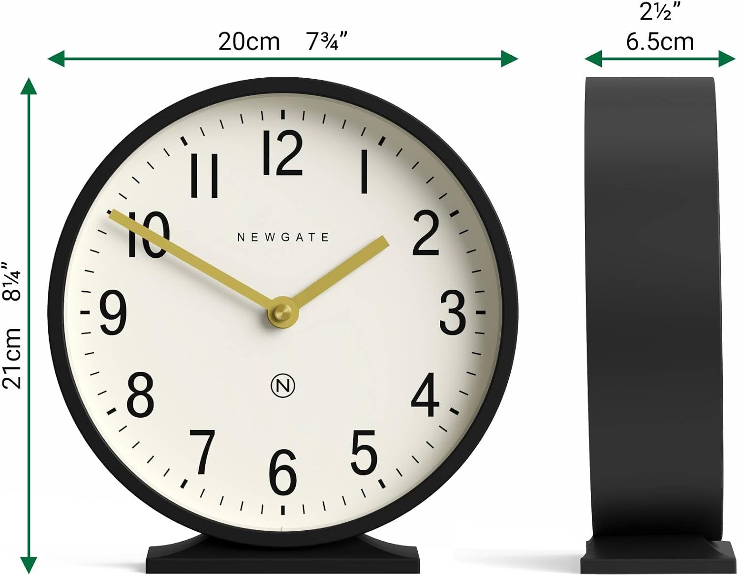 NEWGATE® Q Mantel Clock | Modern Classic Round Mantel Clock | Black | Contemporary Style for Mantel, Desk, Table, Shelf