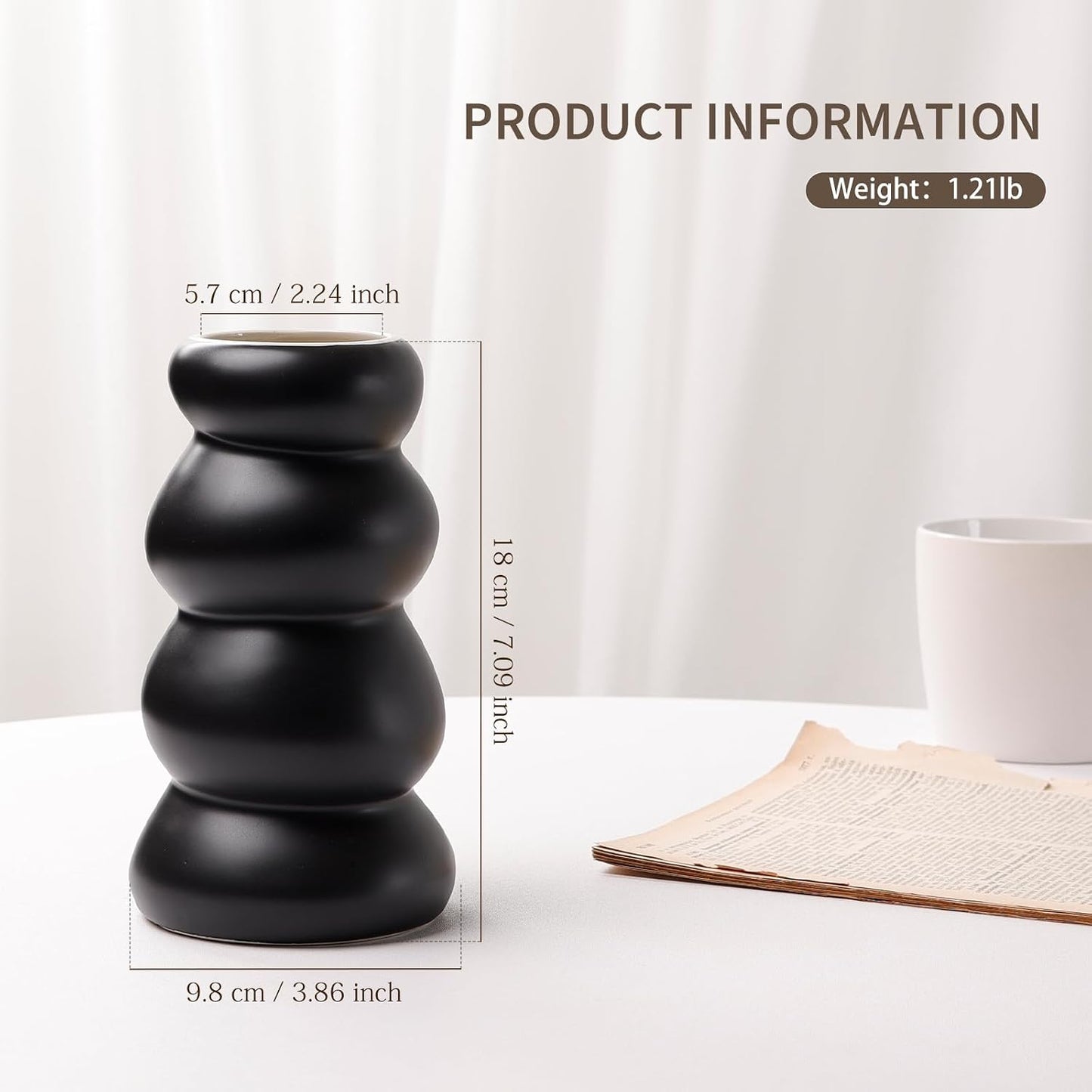 Ceramic Vase / Boho Modern Sculptural Flower Vase / Black