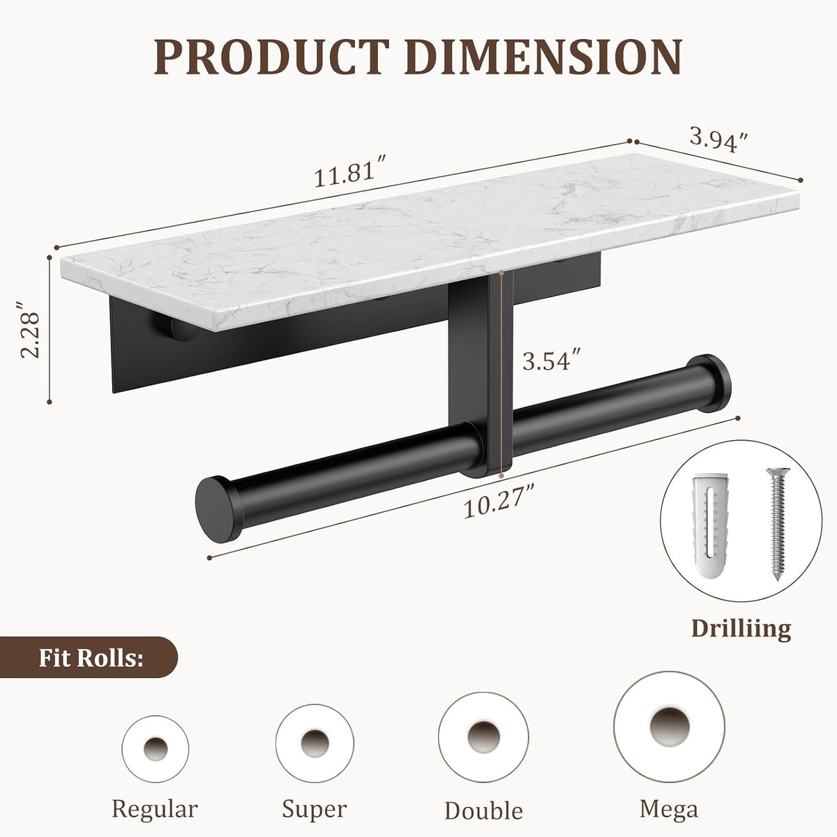 BWE Double Toilet Paper Holder with Shelf Wall Mounted Tissue Roll Holder | Commercial Toilet Paper Dispenser for