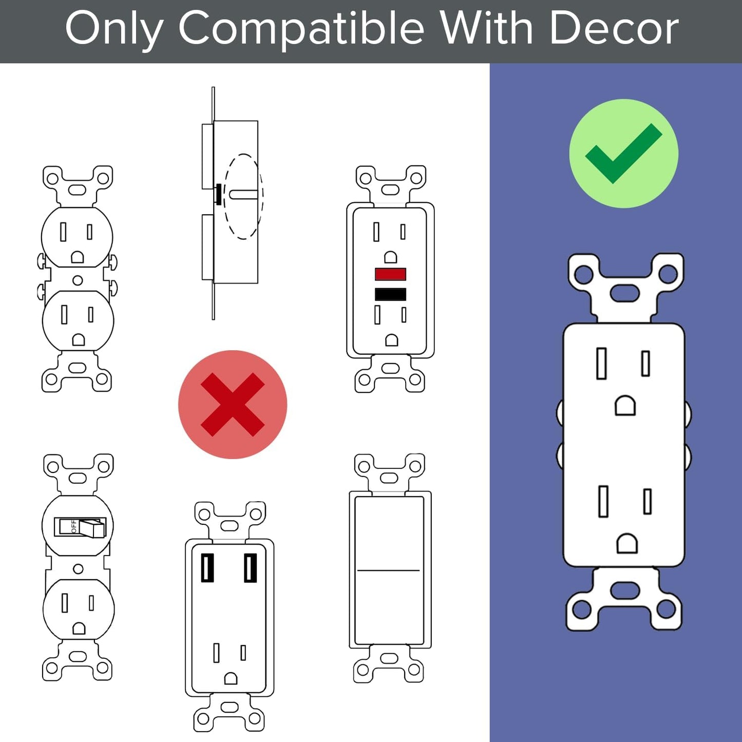 Single - SnapPower GuideLight [for Standard Decor, Not GFCI outlets] - Night Light - Electrical Outlet Wall Plate with