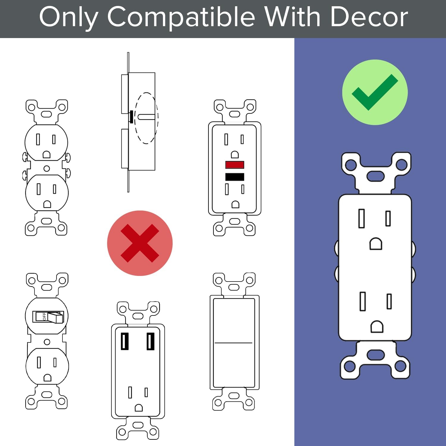 Single - SnapPower GuideLight [for Standard Decor, Not GFCI outlets] - Night Light - Electrical Outlet Wall Plate with