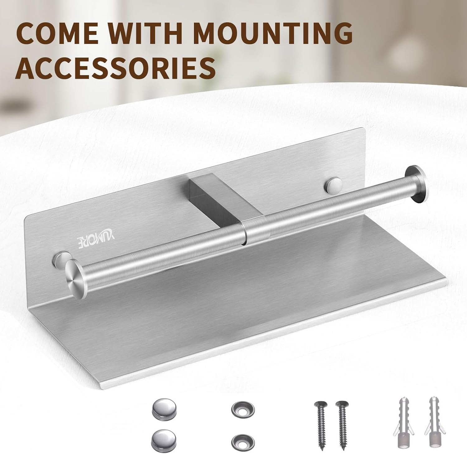 Toilet Paper Holder with Shelf, Double Roll Holder, Brushed Nickel | 304 Stainless Steel, Wall Mounted, Anti-Drop
