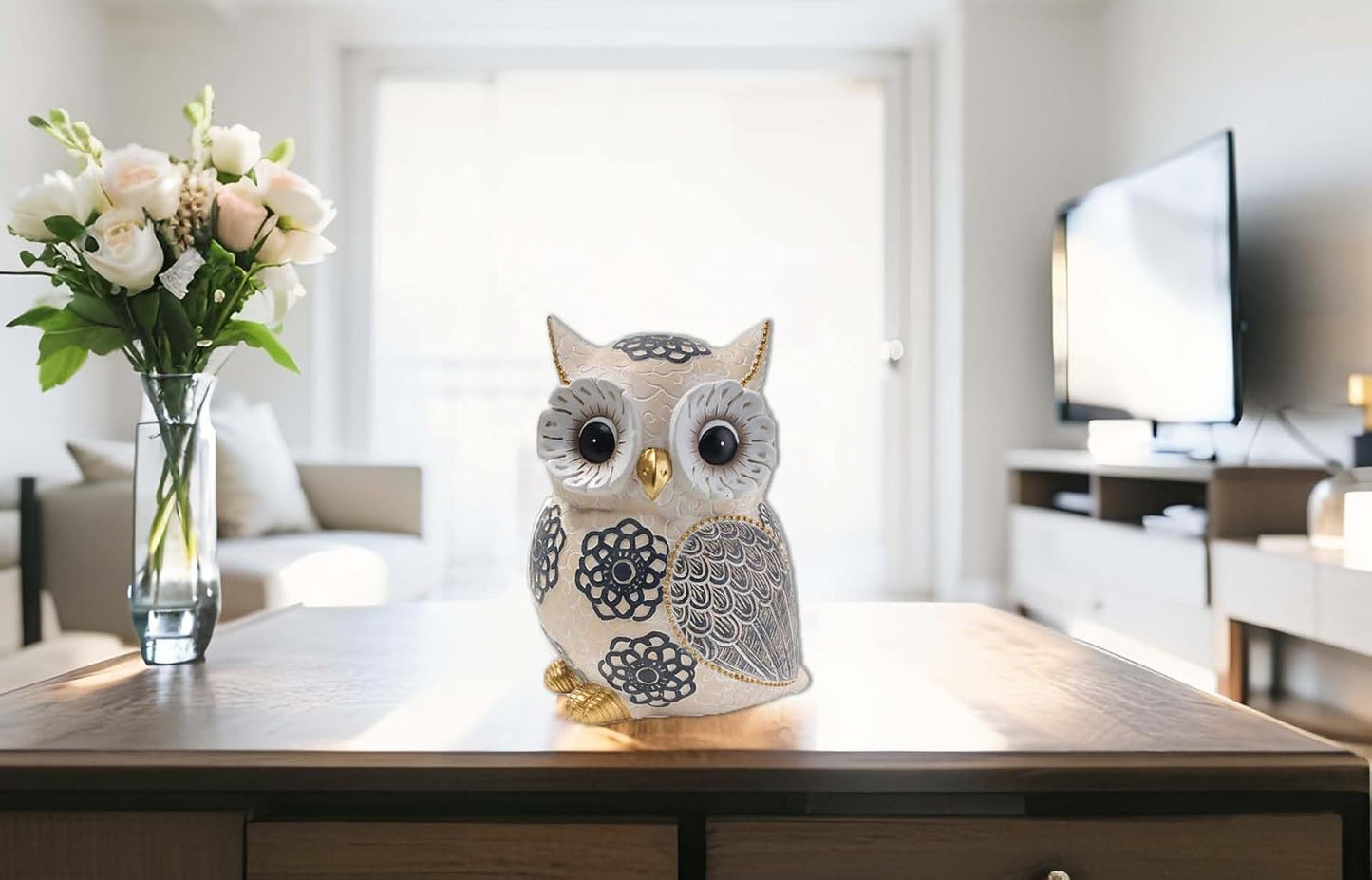 Owl Statue & Figurines / Flower-owl / White
