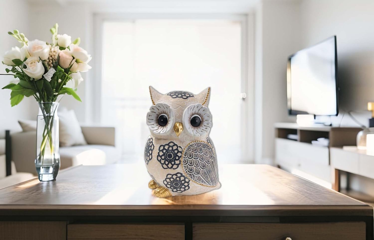 Owl Statue & Figurines / Flower-owl / White