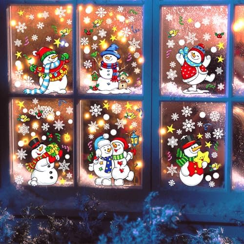 147Pcs Christmas Window Clings Winter Snowflake Decorations Christmas Window Clings Snowflake Stickers for Glass Windows Holiday Winter Indoor Party Bedroom Decor