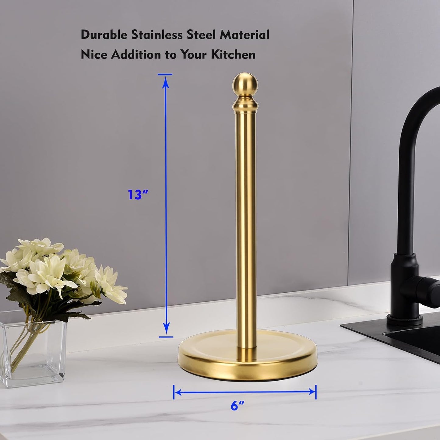 Paper Towel Holder Stand, Gold Paper Towel Holder Countertop, with Weighted Base for One-Handed Operation (Gold)