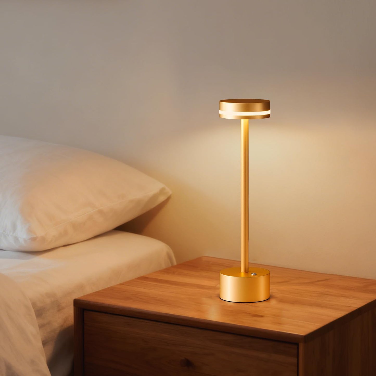 2 Pack Rechargeable Cordless Table Lamps Gold Touch Dimmable | Aluminum, Warm White, 4000mAh Battery Operated, For Home